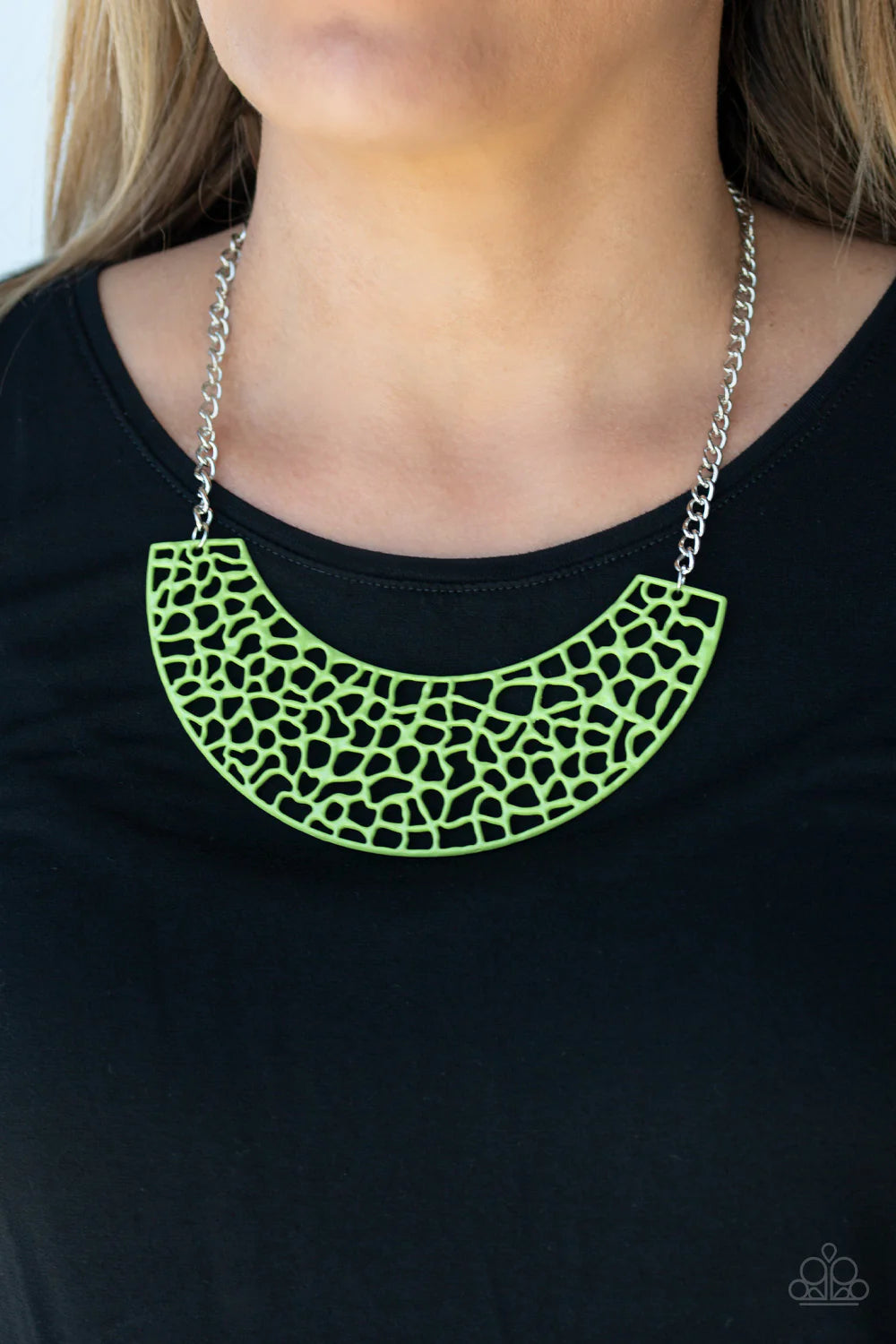 Powerful Prowl - Green Zesty Pepper Stem Shattered Suspended Collar Necklace N#503