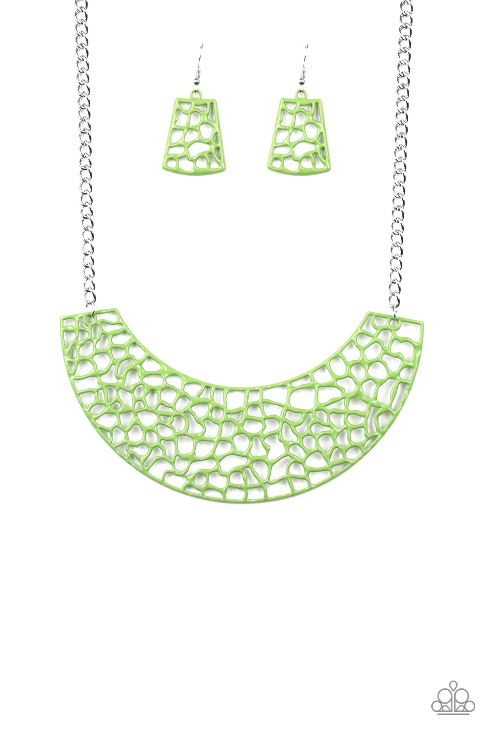Powerful Prowl - Green Zesty Pepper Stem Shattered Suspended Collar Necklace N#503
