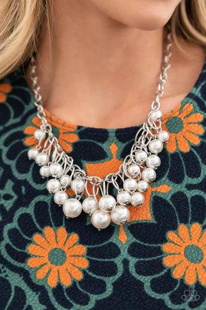 Powerhouse Pose - Oversized White Pearl Dance Oval Cluster Fringe Necklace  N#934