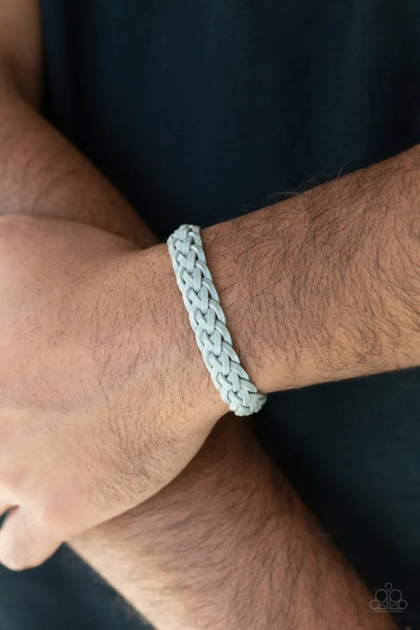 Prairie Cruise - Silver Lace Weaved  Rugged Leather Adjustable Clasp Closure Urban Bracelet B#345