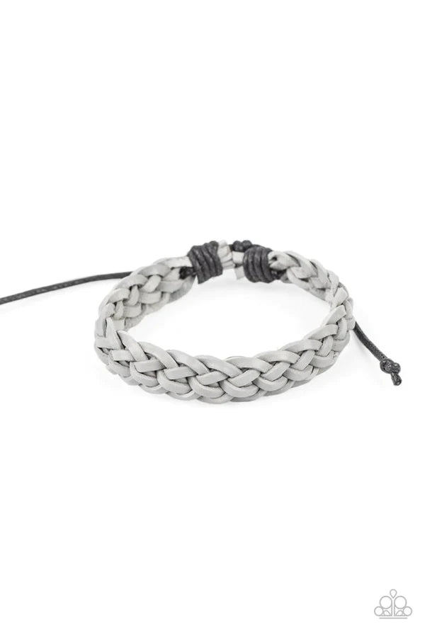 Prairie Cruise - Silver Lace Weaved  Rugged Leather Adjustable Clasp Closure Urban Bracelet B#345