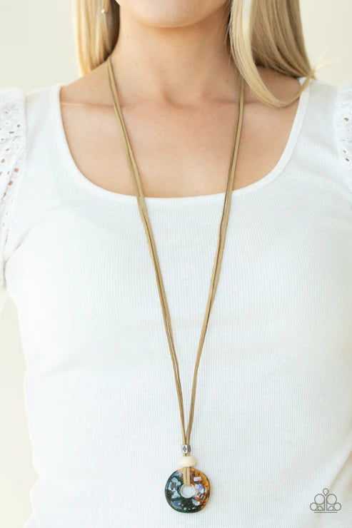Primal Paradise - Brown Asymmetrical Ceramic Disc Suede Necklace N#1881