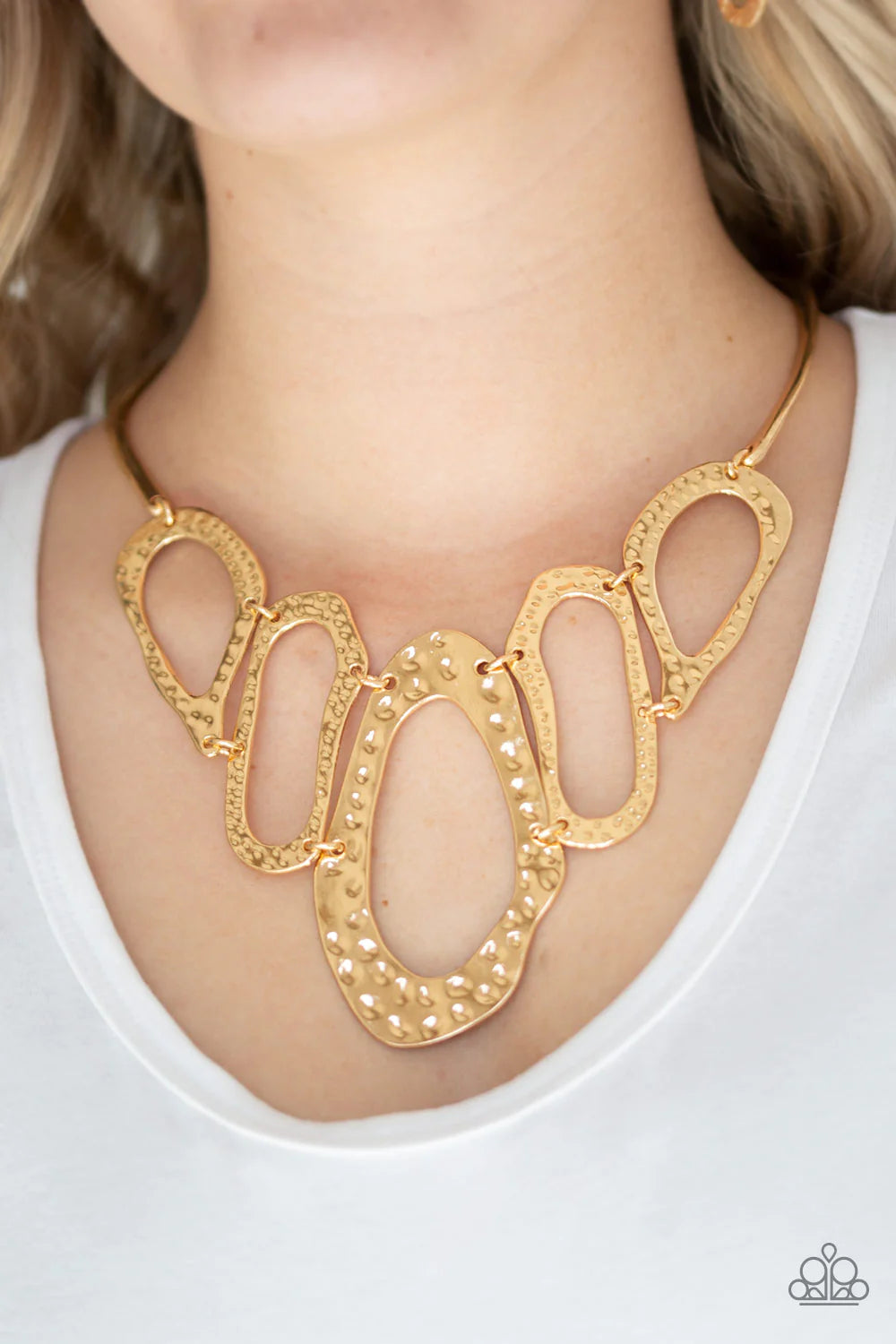 Prime Prowess - Gold Asymmetrical Hammered Hoop Collar Necklace N#828
