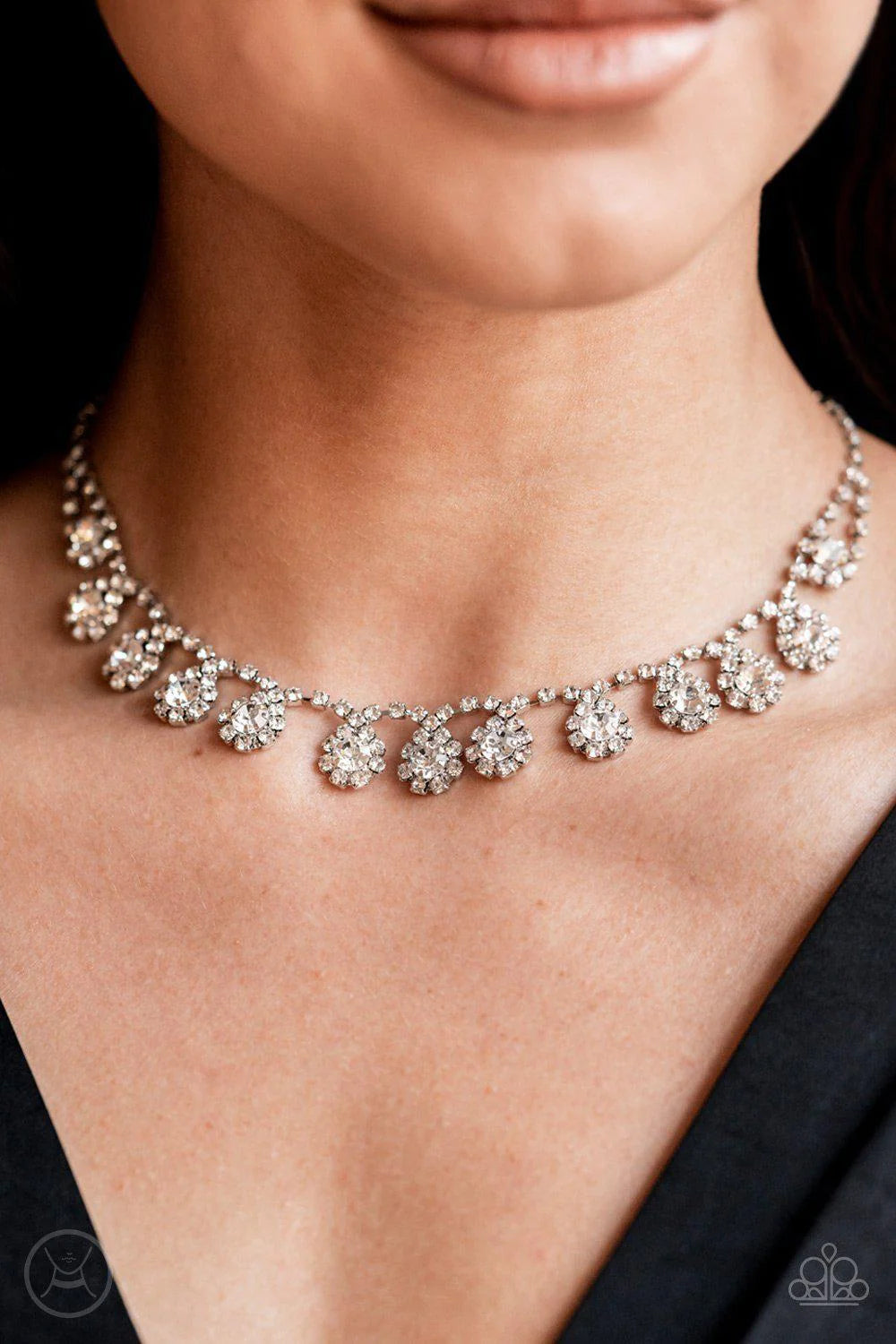 Princess Prominence - White Encircle Solitaire Encrusted Fringe Necklace N#121
