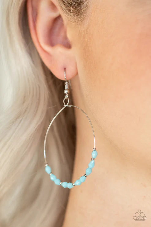 Prize Winning Sparkle - Blue Faceted Opaque Wire Hoop Earrings E#2681