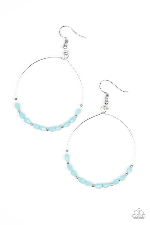 Prize Winning Sparkle - Blue Faceted Opaque Wire Hoop Earrings E#2681