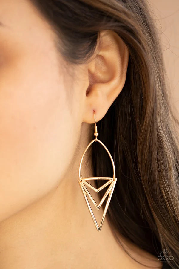 Proceed With Caution - Gold Triangular Tribal Earrings E#129