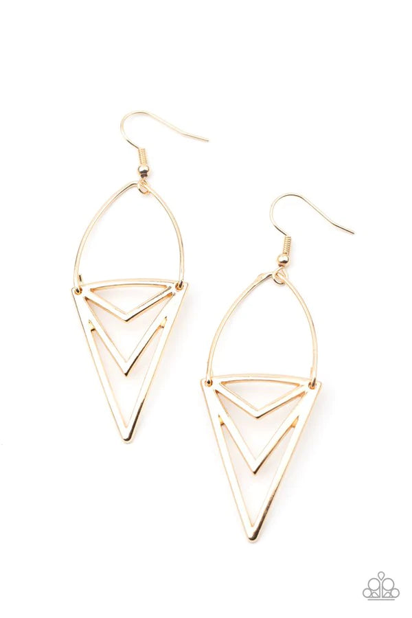 Proceed With Caution - Gold Triangular Tribal Earrings E#129