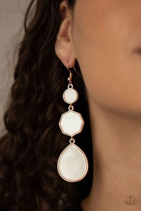 Progressively Posh - Oversize Rose Gold Round/Octagon/Teardrop Shell Link Lure Earrings E#467