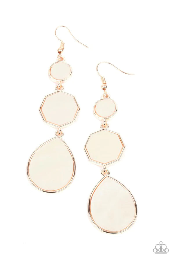 Progressively Posh - Oversize Rose Gold Round/Octagon/Teardrop Shell Link Lure Earrings E#467