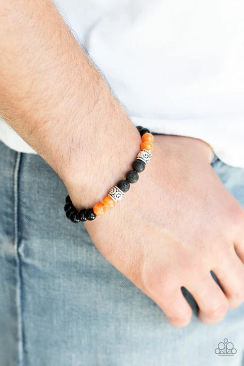 Proverb - Orange/Black Infused Ornate Accent Lava Rock Urban Bracelet B#2015