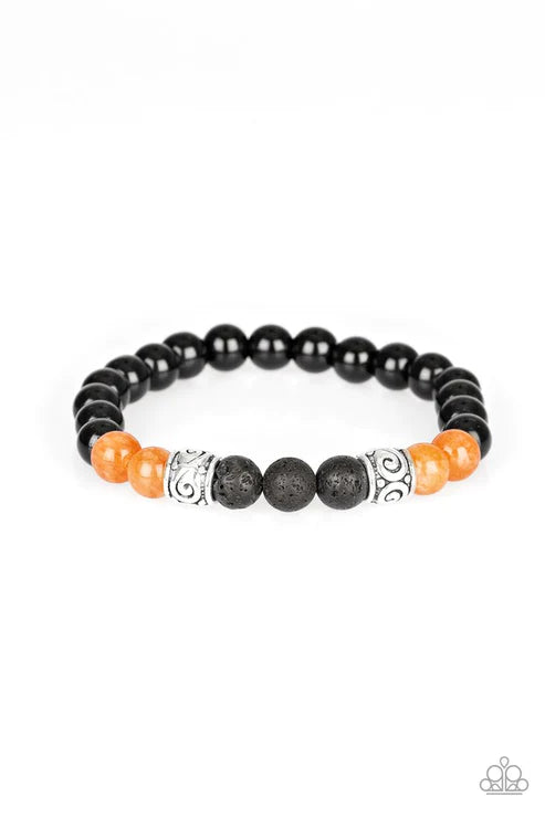 Proverb - Orange/Black Infused Ornate Accent Lava Rock Urban Bracelet B#2015