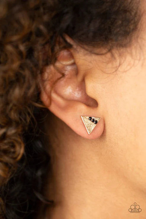 Pyramid Paradise - Black/Gold Trio Encrusted Stacked Edge Triangle Earrings E#2456