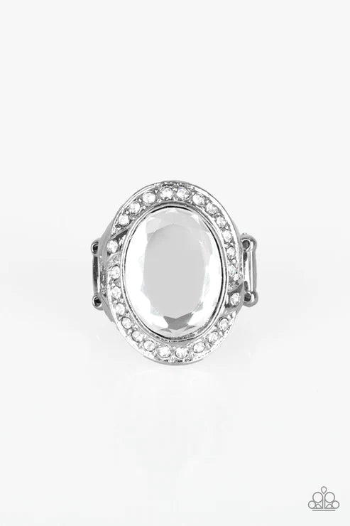 Queen Scene - Oversized White Dramatic Round Encrusted Ring R#1960
