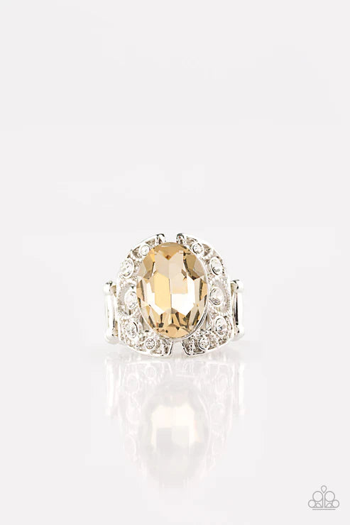 Queen of Hustle - Oversized Golden Brown Topaz Encrusted Filigree Ring R#2035