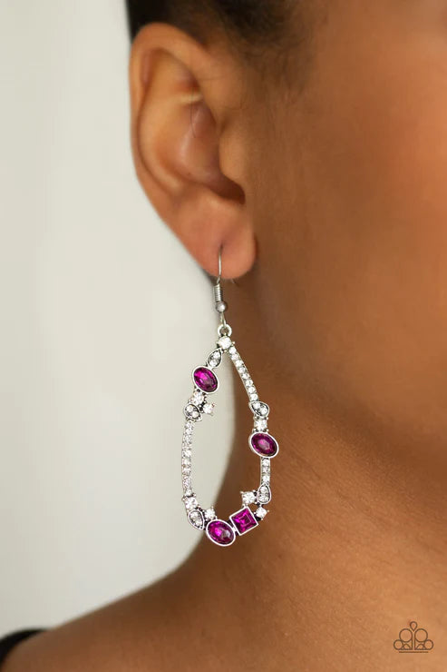 Quite The Collection - Oversized Pink Peacock Encrusted Airy Lure Teardrop Earrings E#2693