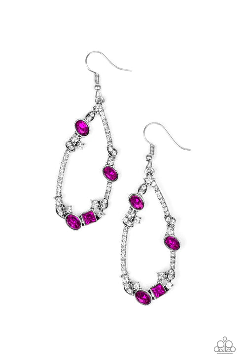 Quite The Collection - Oversized Pink Peacock Encrusted Airy Lure Teardrop Earrings E#2693