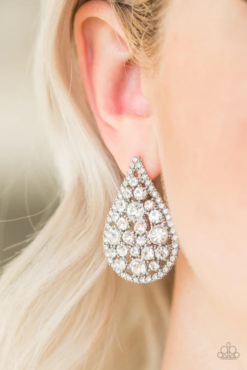 REIGN-Storm - Oversized White Encrusted Teardrop Earrings E#2622