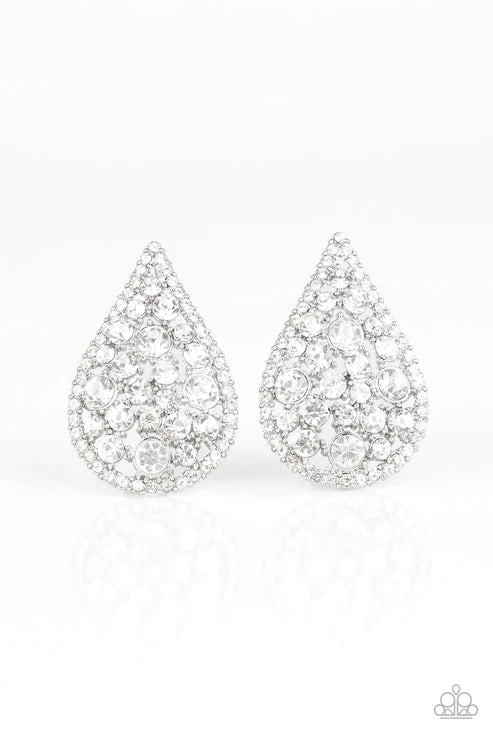 REIGN-Storm - Oversized White Encrusted Teardrop Earrings E#2622