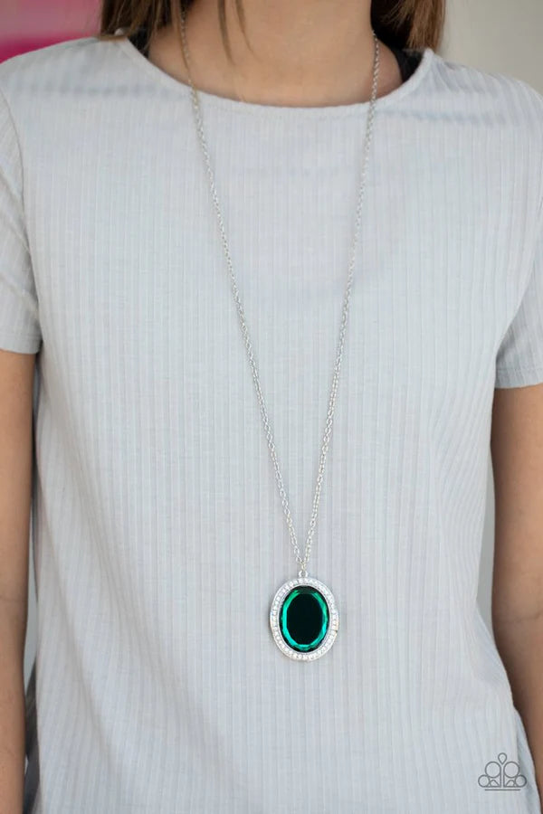 REIGN Them In - Oversized Green Curvy Dusted Encrusted Necklace N#547
