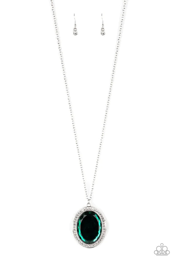 REIGN Them In - Oversized Green Curvy Dusted Encrusted Necklace N#547