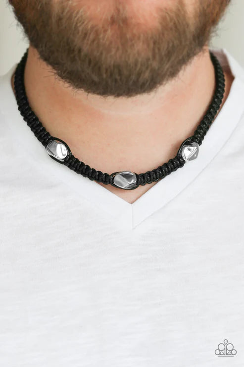 RIDERS Block - Black Trio Knotted Braided Cord Button Loop Closure Urban Necklace N#1735