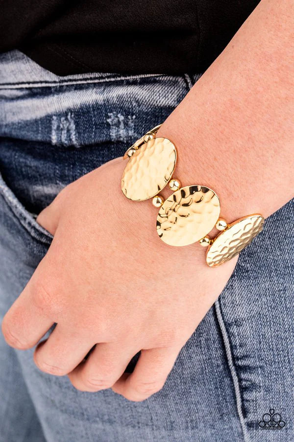 Radial Reflections - Gold Oval Hammered Bracelet B#1017