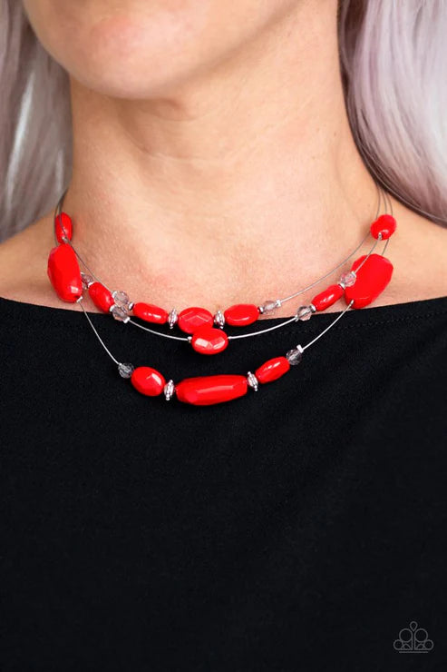 Radiant Reflections - Red Faceted Crystal Metallic Accent Necklace N#2160