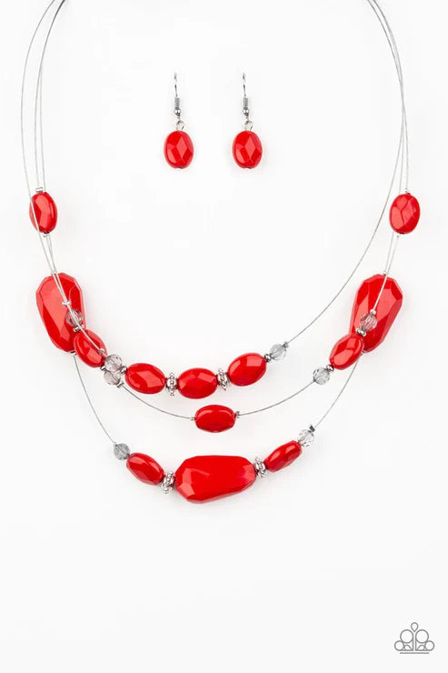 Radiant Reflections - Red Faceted Crystal Metallic Accent Necklace N#2160