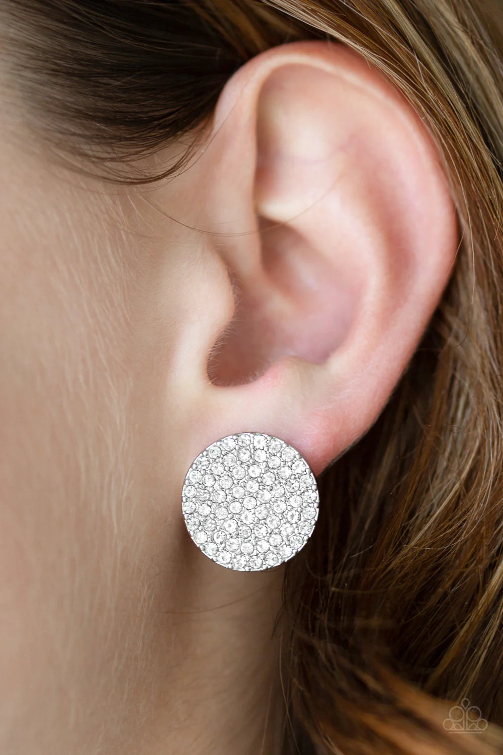 Radiant Ripples - Oversized White Encrusted Frame Earrings E#1284