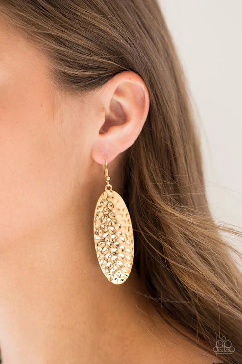 Radiantly Radiant - Oversized Gold Hammered Antiqued Textures Earrings E#1804