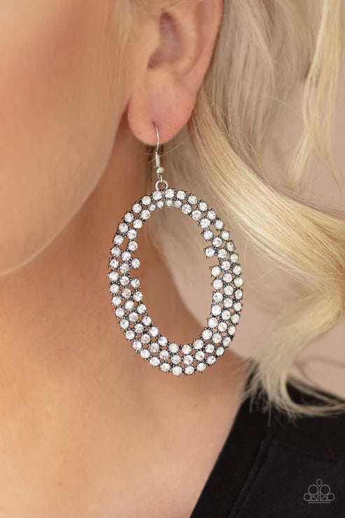 Radical Razzle - Oversized White Encircle Encrusted Hoop Earrings E#2598