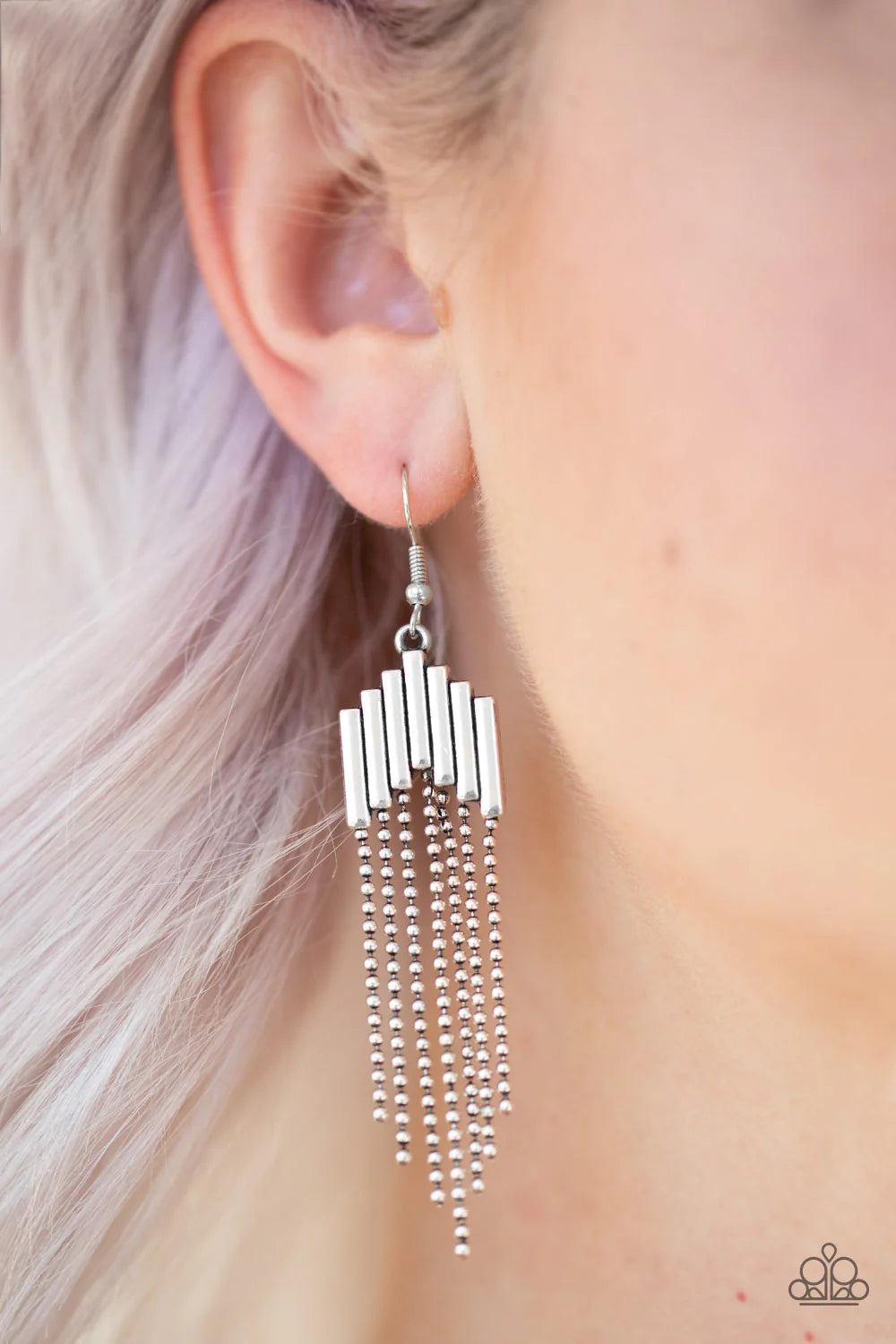 Radically Retro - Silver Rods Stack Ball Chain Stream Lure Earrings E#1310