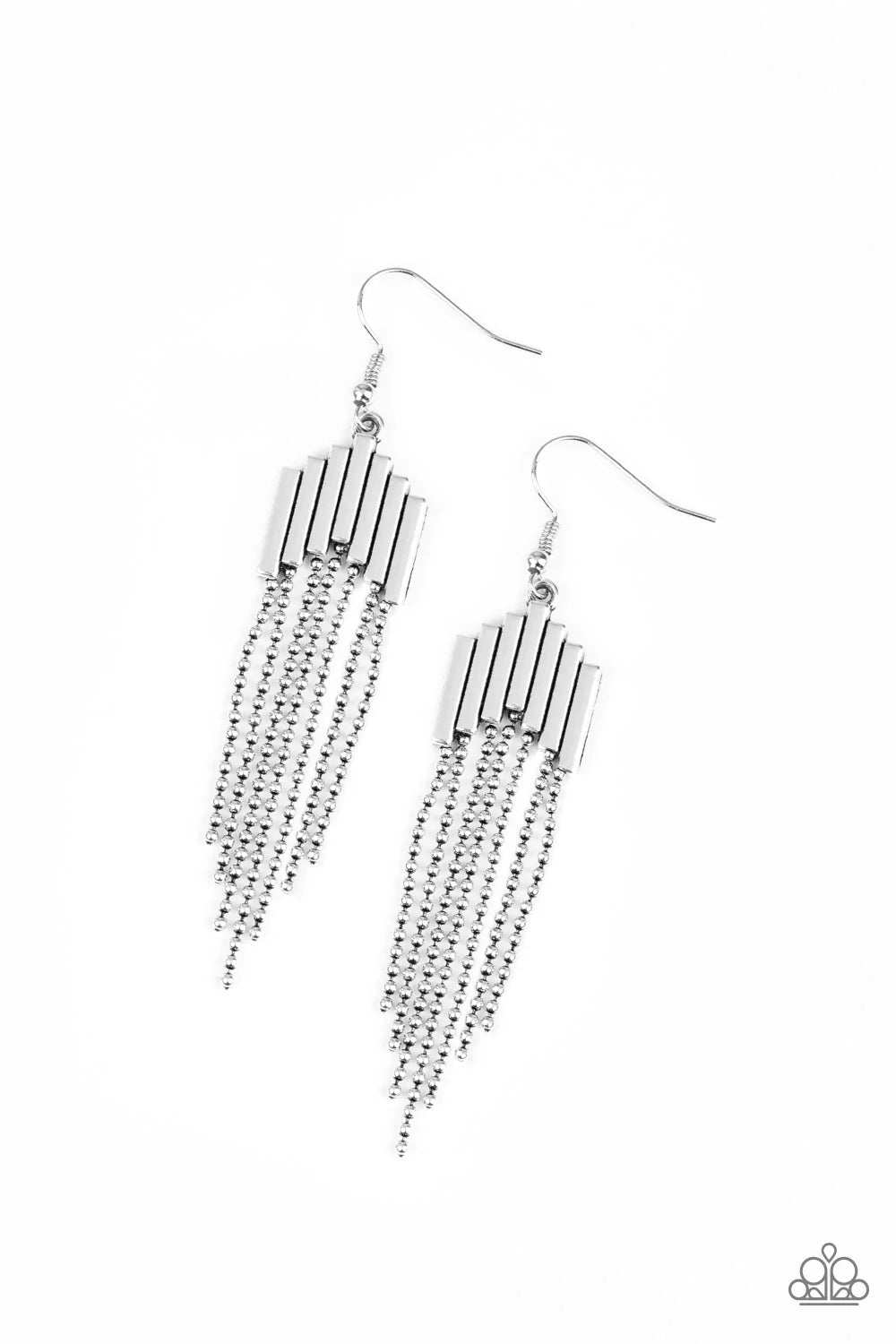 Radically Retro - Silver Rods Stack Ball Chain Stream Lure Earrings E#1310