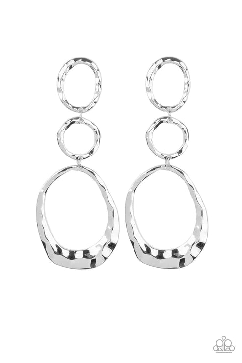 Radically Rippled - Oversized Silver Trio Asymmetrical Hammered Hoop Earrings E#1798