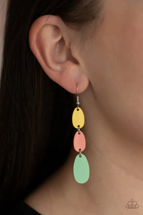 Rainbow Drops - Burnt Coral/Green Ash Multi Oval Earrings E#318