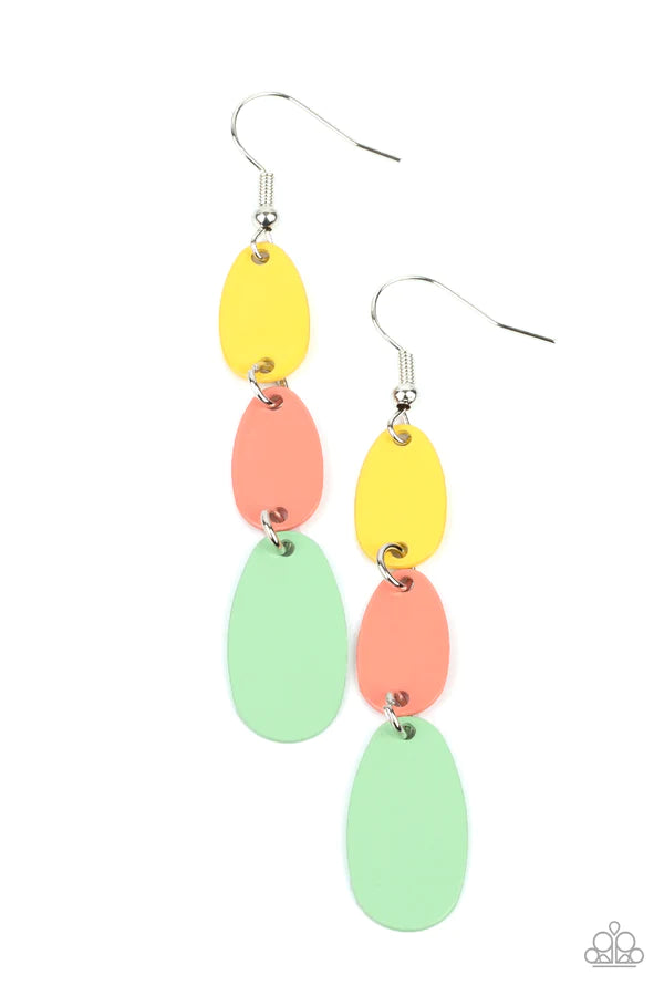 Rainbow Drops - Burnt Coral/Green Ash Multi Oval Earrings E#318