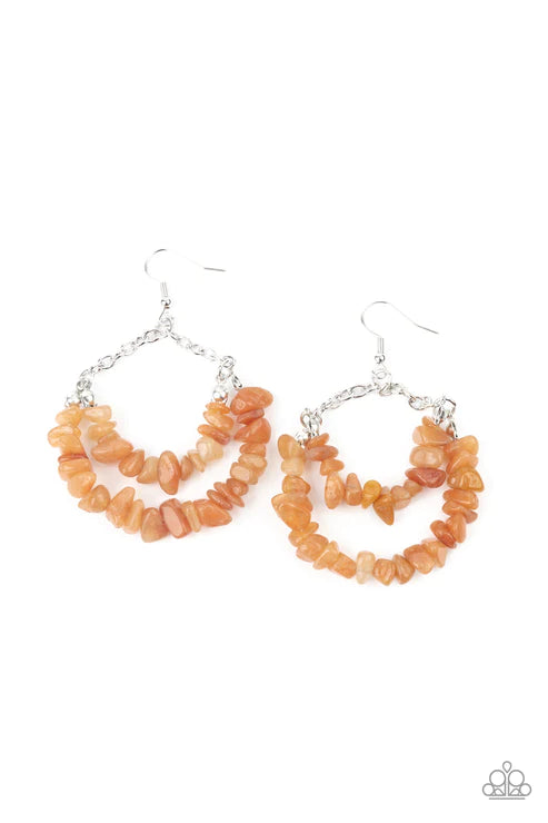 Rainbow Rock Gardens - Oversized Orange Pebble Stones Teardrop Earrings E#2199