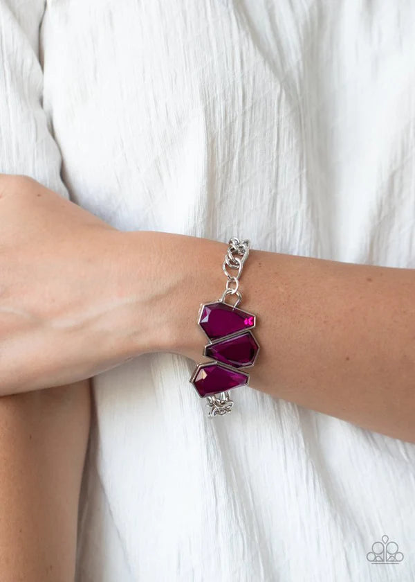 Raw Radiance - Oversized Peacock Pink Trio Raw Gem Bracelet B#979