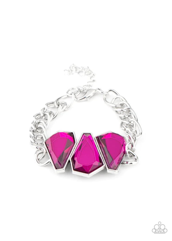 Raw Radiance - Oversized Peacock Pink Trio Raw Gem Bracelet B#979