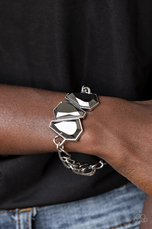 Raw Radiance - Oversized Silver Trio Hematite Raw Gem Bracelet B#2594