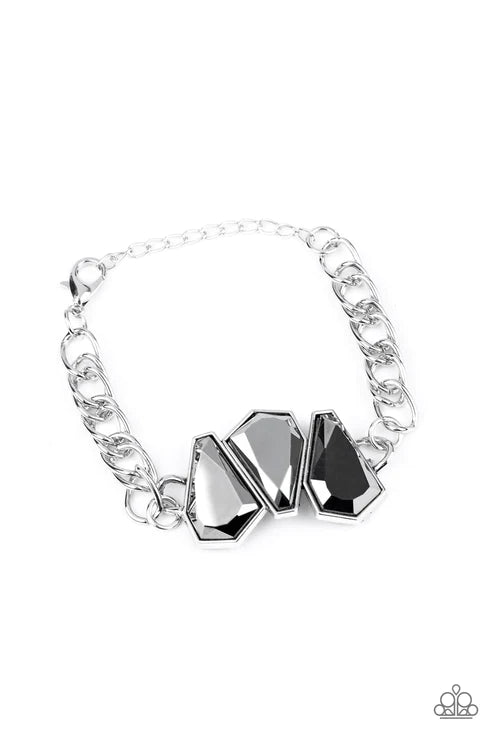 Raw Radiance - Oversized Silver Trio Hematite Raw Gem Bracelet B#2594