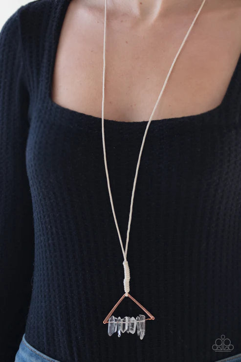 Raw Talent - Oversized Copper Triangular Threaded Knot Crystal Necklace N#2571