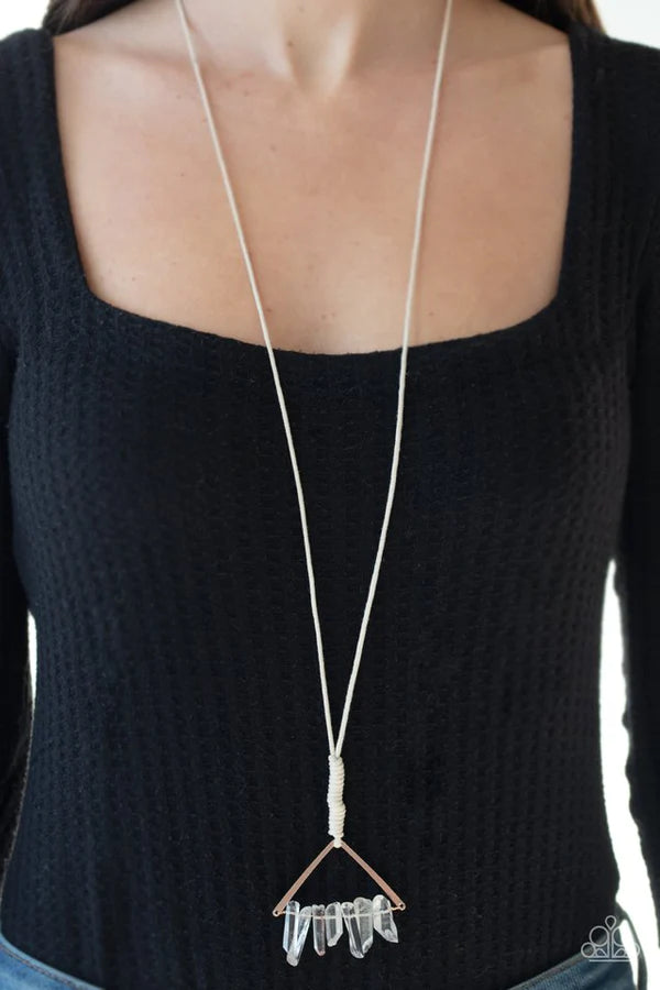 Raw Talent - Oversized Rose Gold Triangular Threaded Knot Crystal Necklace N#878