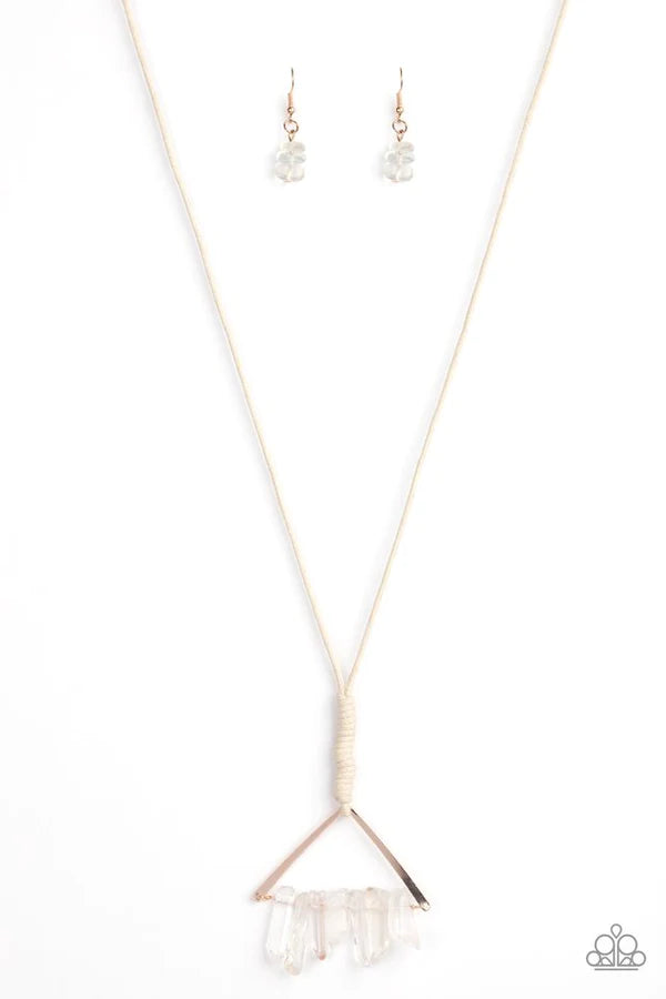 Raw Talent - Oversized Rose Gold Triangular Threaded Knot Crystal Necklace N#878