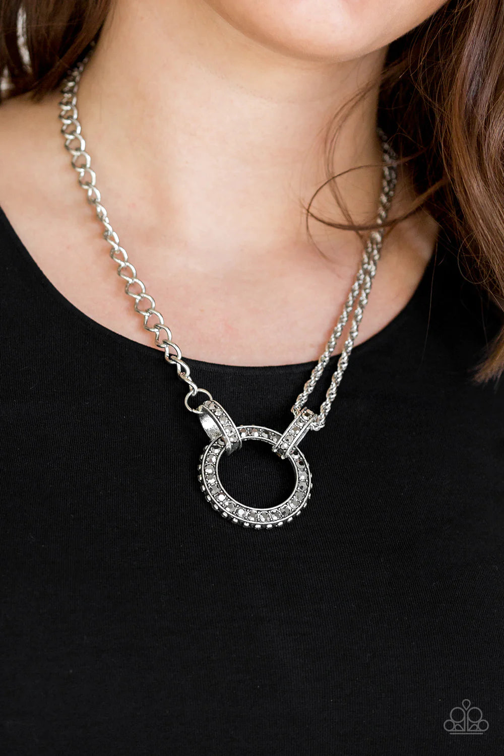 Razzle Dazzle - Silver Mismatched Collision Studded Hematite Encrusted Industrial Necklace N#1243