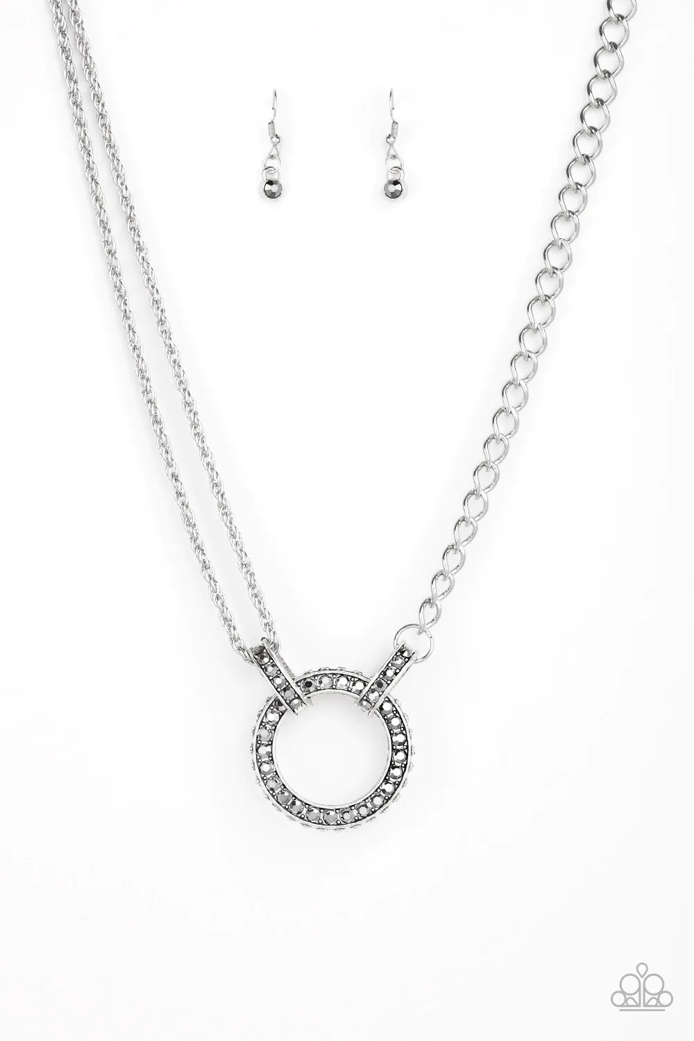 Razzle Dazzle - Silver Mismatched Collision Studded Hematite Encrusted Industrial Necklace N#1243