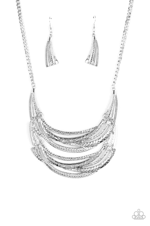 Read Between the VINES - Silver Overlap Exaggerated Stamped Hammered Plate Abstract Vine Necklace N#2554