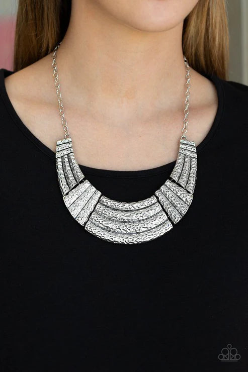 Ready To Pounce - Silver Hammered Half-Moon Necklace N#1826