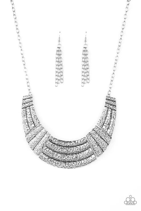 Ready To Pounce - Silver Hammered Half-Moon Necklace N#1826